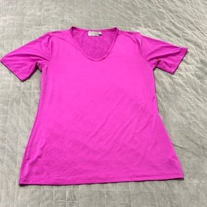 Athleta V-Neck T-Shirt, Top, Magenta, Pink, Polyester, Lycra, Size XS